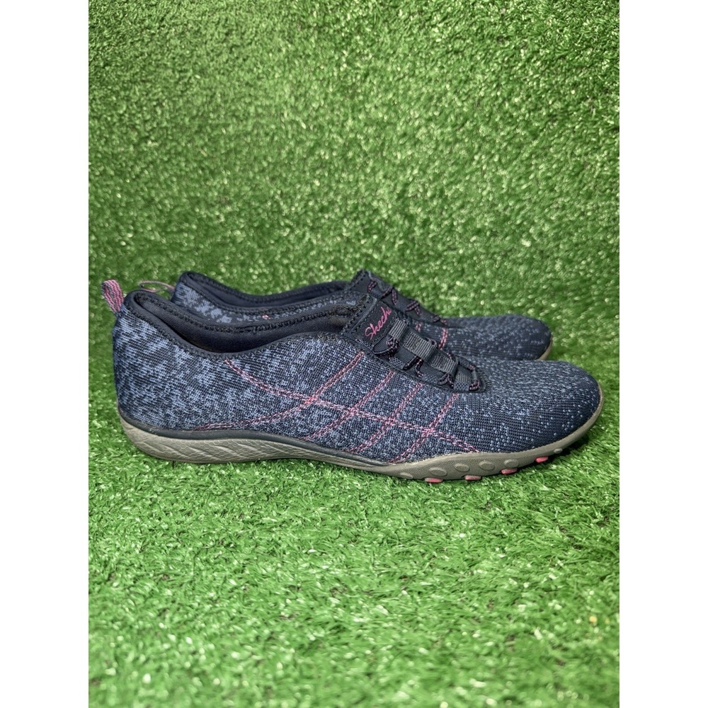 Skechers Womens 8.5 Navy Blue Breathe Easy Comfort Slip On Shoes Walking Sneaker